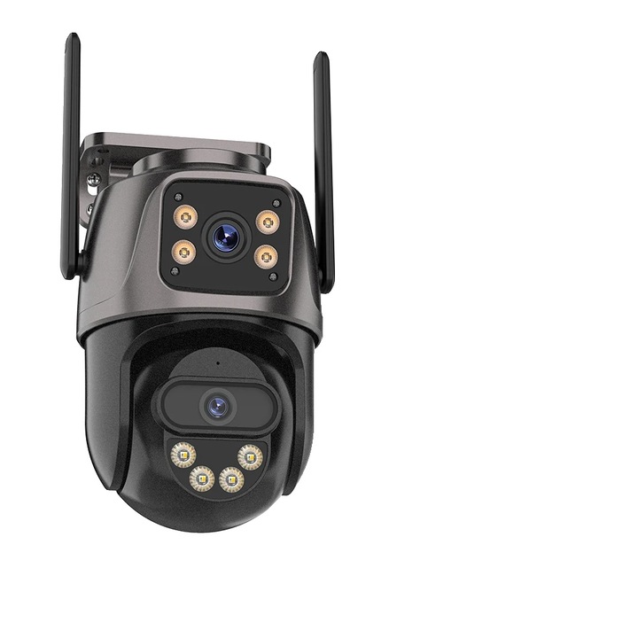 Camera de supraveghere, Tri-Lens, 4K cu card de 64G, design rezistent la intemperii, dimensiuni 115x106x156mm