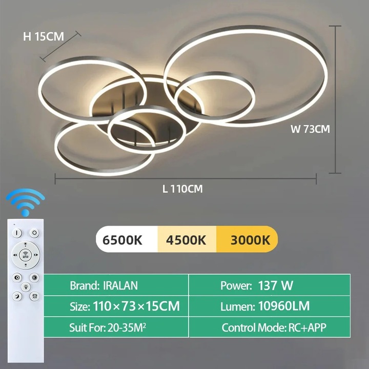 Lustra, 5 brate, LED, montare pe suprafata