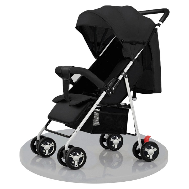 Carucior pentru copii, design compact, negru, greutate redusa, capacitate 20 Kg