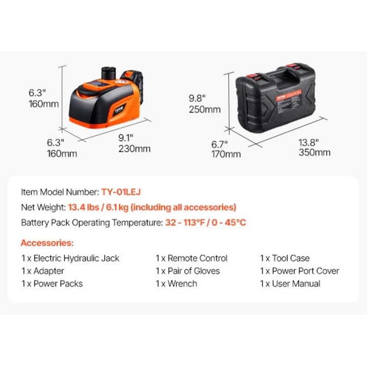 Elevator electric pentru masini, 5 tone, interval de ridicare ajustabil, lumina LED, portabil