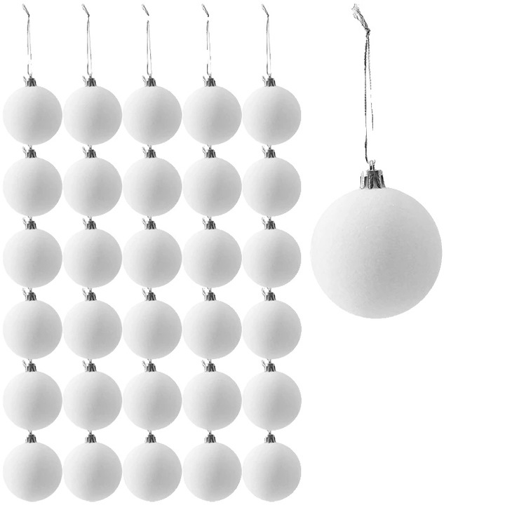 Globuri de Craciun, 30 buc, design decorativ, alb, dimensiune standard