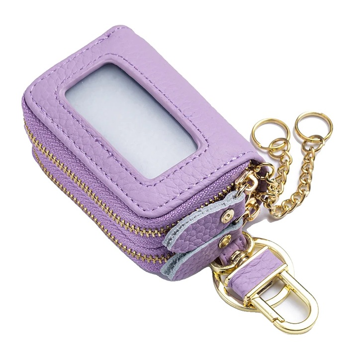 Portofel dama pentru chei, din piele, capacitate mare, violet, 8x3.5x5.5cm