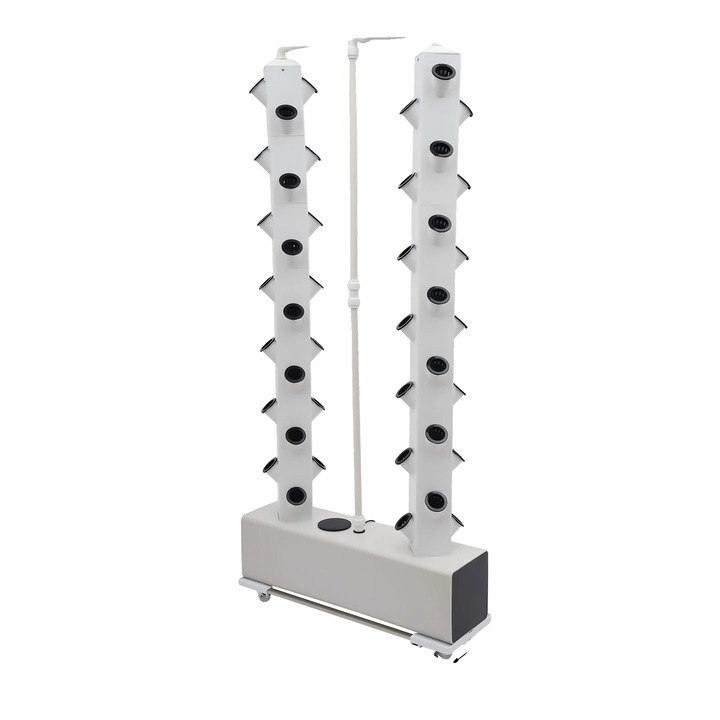 Ghiveci vertical, 56 gauri de plantare, capacitate rezervor 30L, alb, cu roti