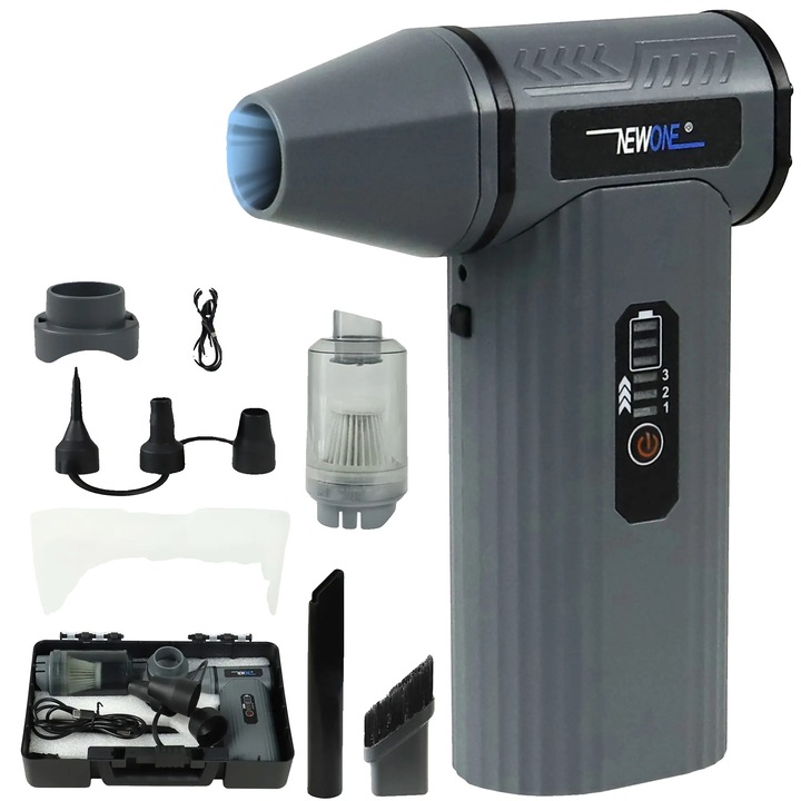 Suflanta de aer comprimat, design portabil, gri deschis, 8000mAh, 150,000 RPM