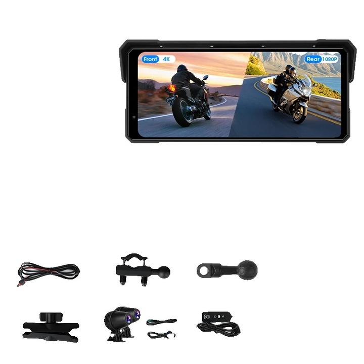 Player multimedia motocicleta, MT58B DVR, 8.1 inch, rezolutie 1280x720, conectivitate Wi-Fi, suport Micro SD pana la 128GB