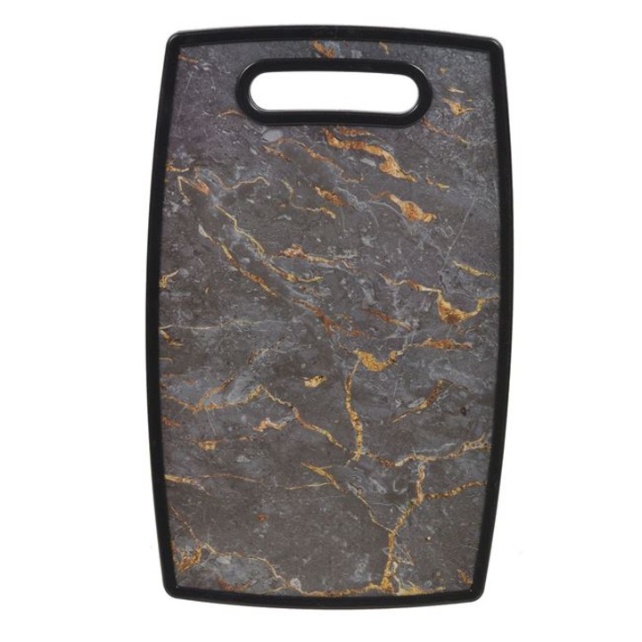 Tocator Bucatarie 37 x 23 cm, Plastic Negru cu Model Marmura, Rezistent la Utilizare