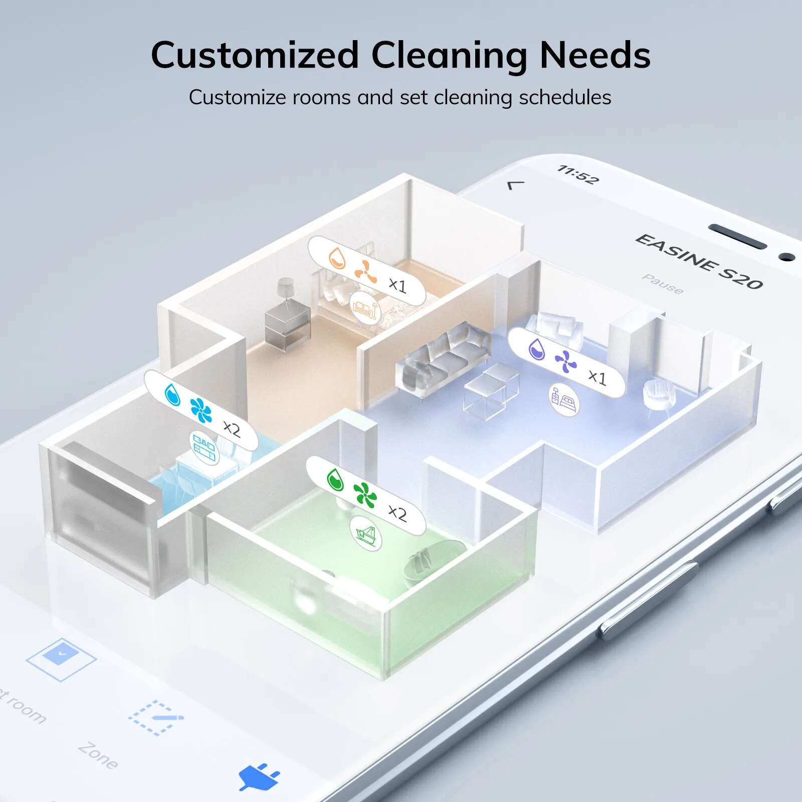 Aspirator robot cu mop, EASINE S20EU, 5000Pa, auto-golire, 6-10 kg