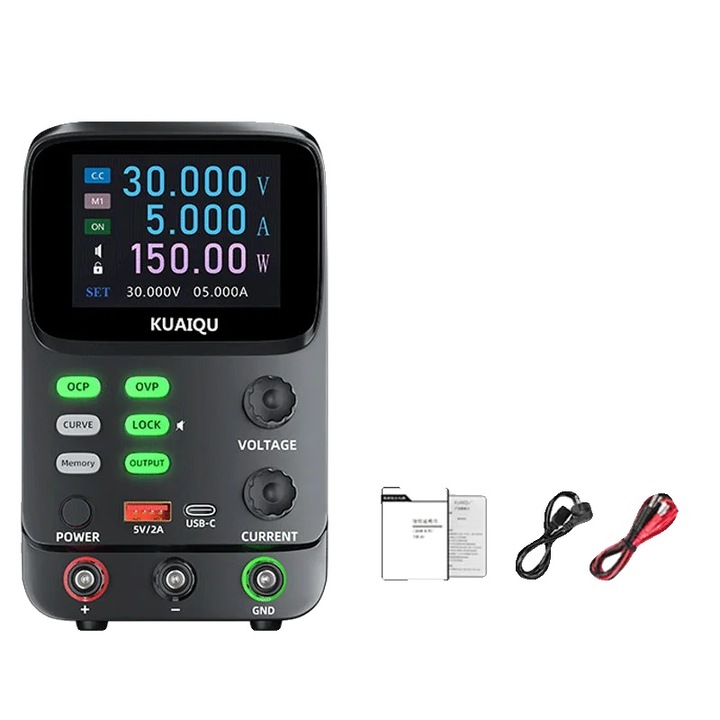 Sursa de alimentare, iesire programabila, afisaj curba in timp real, 150-500W, 0-30V, 0-10A, 2.8 inch, set de 4 configuratii