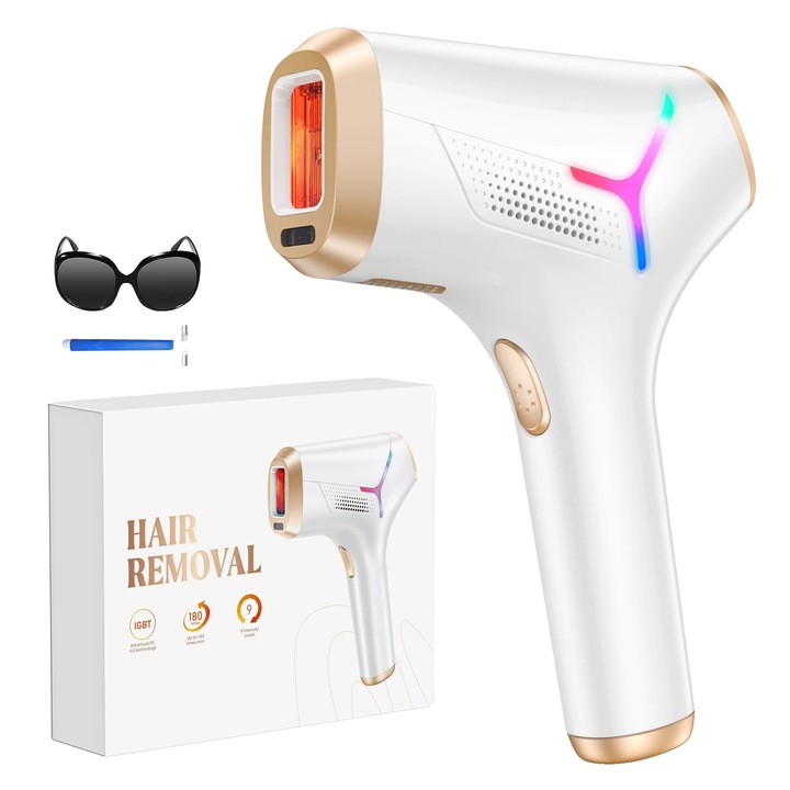 Епилатор IPL, 9 нива на енергия, ефективен и безболезнен, AI06, 27x22x6.3см, електрическо захранване, комплект от 1-2 дюзи