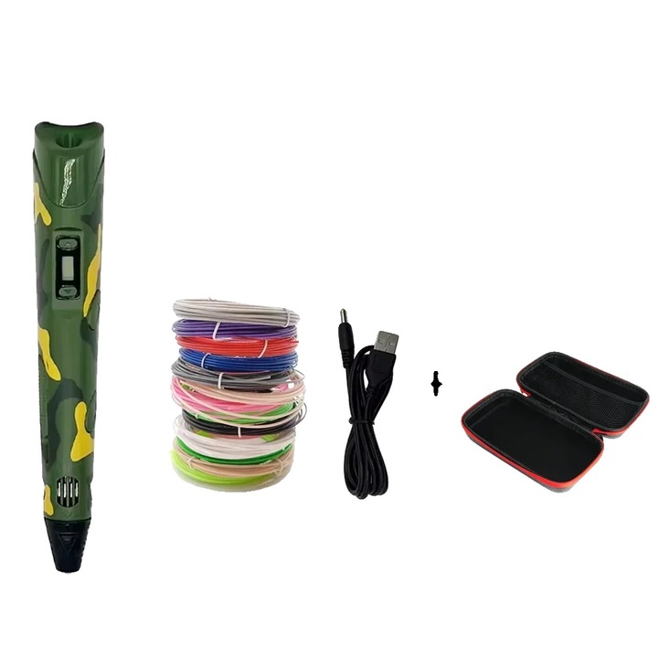 3D toll, zöld, 9m PLA filament, USB-ről tölthető, állítható sebesség