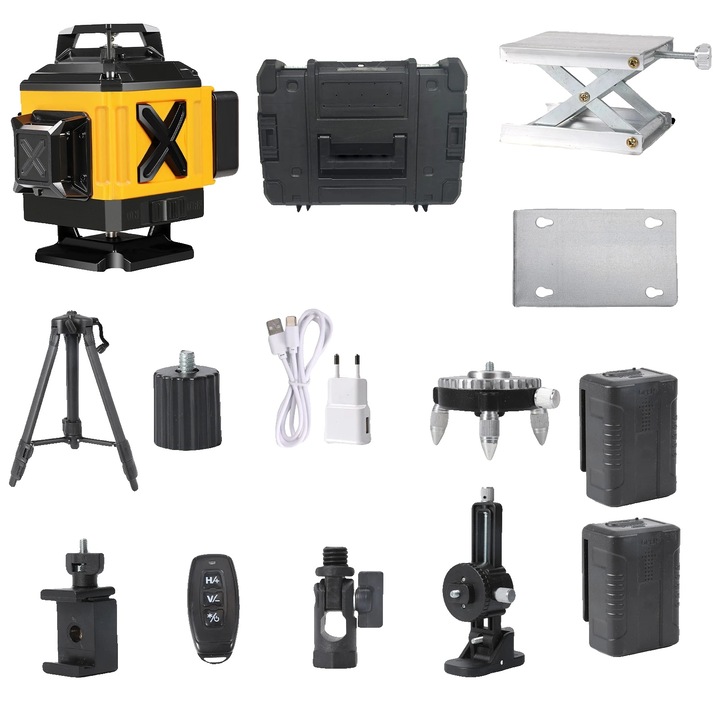 Nivel laser 4D, auto-nivelare, 360, 2 baterii, precizie 0.3mm/m, distanta de lucru 32ft