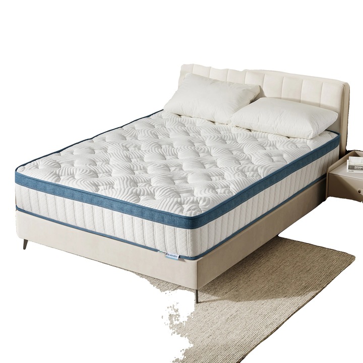 Matrac, ortopédiai támaszték 7 zónával, légáteresztő huzat, fehér és kék, 90x200x25cm