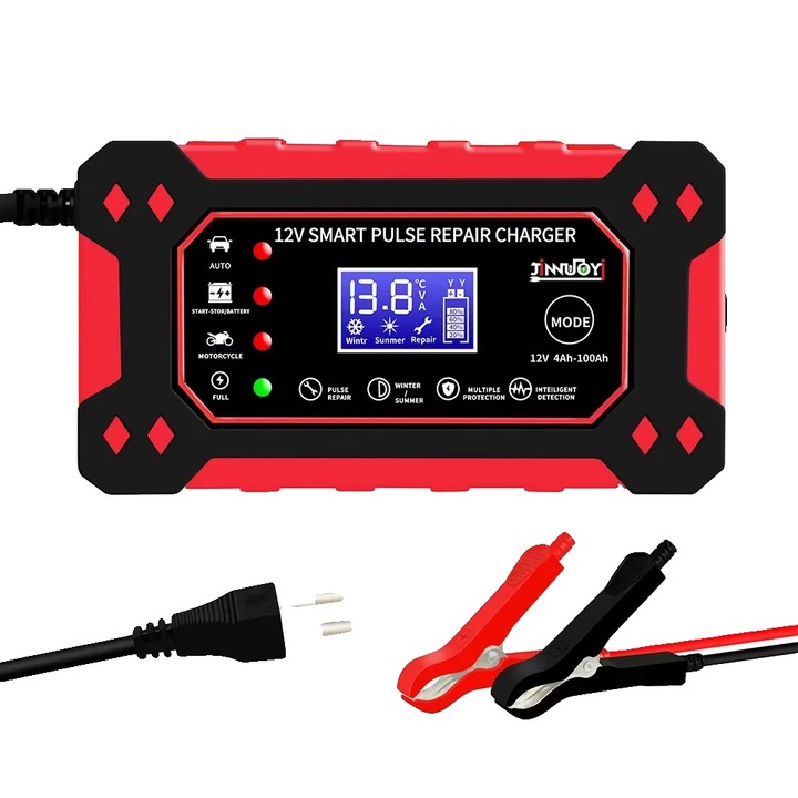 Incarcator auto pentru baterii, 6A, diagnosticare inteligenta, rosu, cu priza EU