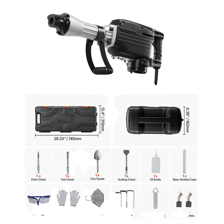 Rotopercutor, 2800W, design ergonomic, set 4 piese, aluminiu