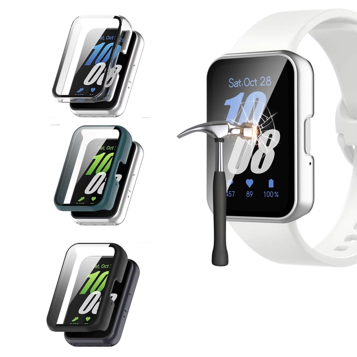 Комплект от 3 защитни калъфа, съвместими със Samsung Galaxy Fit 3, PC и стъкло