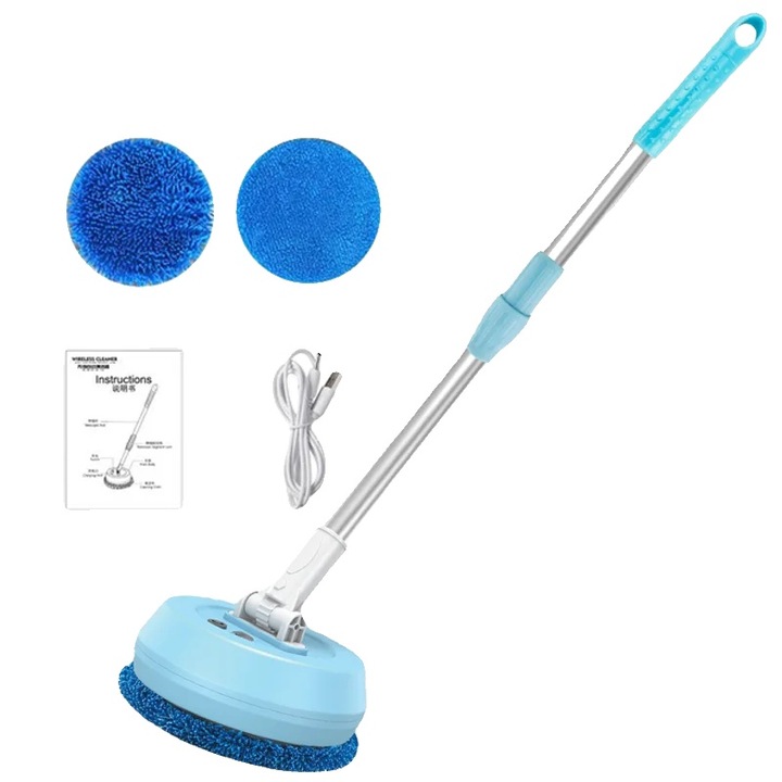 Mop electric, 2 in 1, functie de curatare umeda si uscata, albastru, dimensiuni compacte