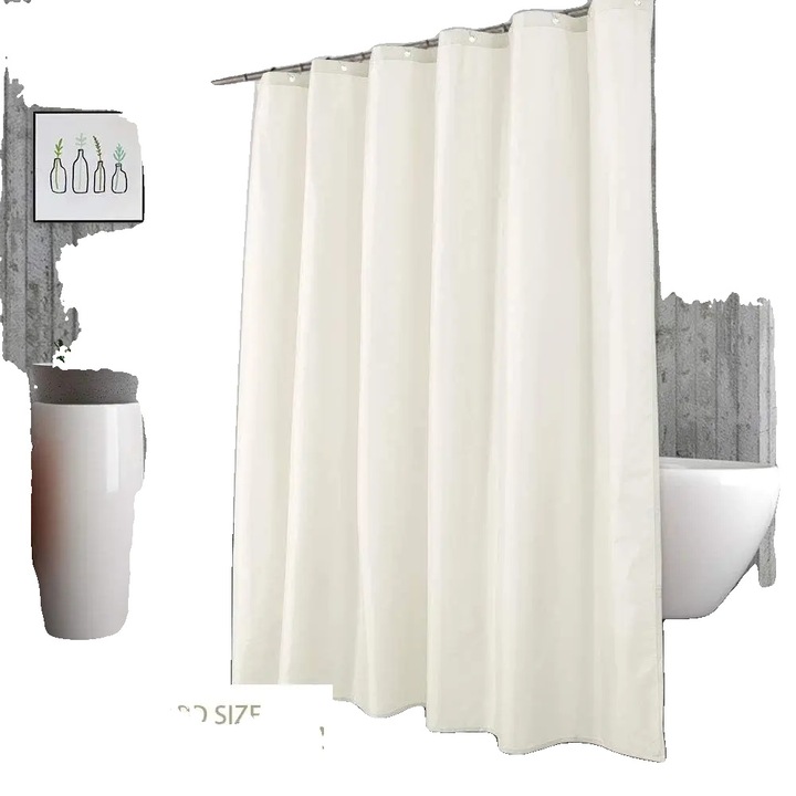 Cortina de dus, 100% impermeabila, design extra lung, ivory, 180x180cm