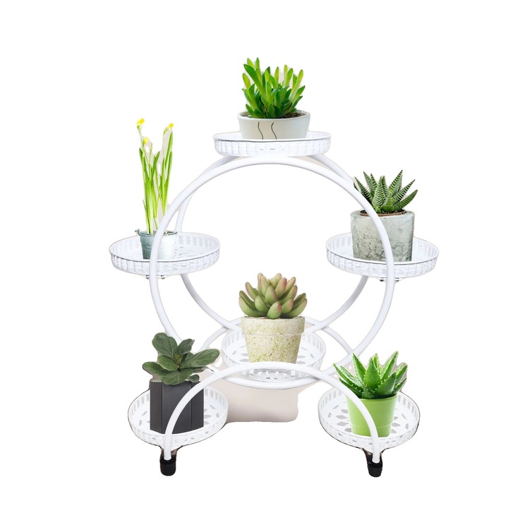 Suport pentru plante, 6 etaje, constructie robusta, finisaj alb elegant, dimensiuni 6x6x120cm