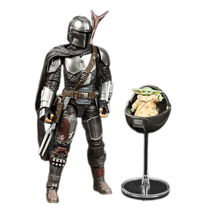 Figurina Articulata, Star Wars: The Mandalorian Black Series, DIN DJARIN (THE MANDALORIAN) & THE CHILD, colectionarea jucariilor, inaltimea aproximativ 15,5 cm, include pistol, pusca si multiple accesorii, recomandat pentru copii de peste 4 ani, AjieQaQ®