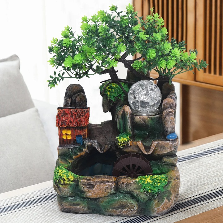 Фонтан от смола, 18.5x14.2x20см, LED осветление, пейзажна тема