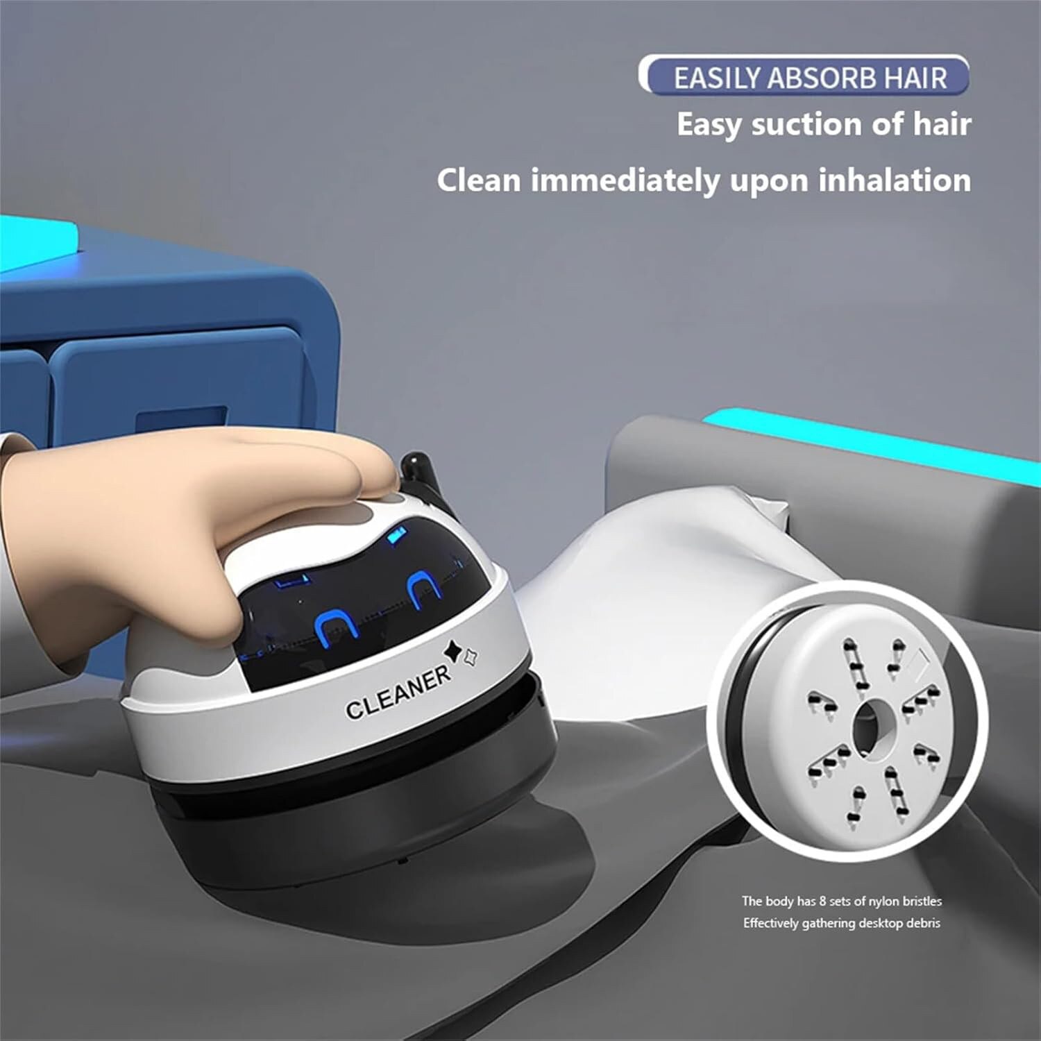 Mini aspirator fara fir, Detasabil si lavabil, Rotire 360°, Portabil, USB, Potrivit pentru tastatura, praf, resturi de hartie, 500mAh, Negru/Alb