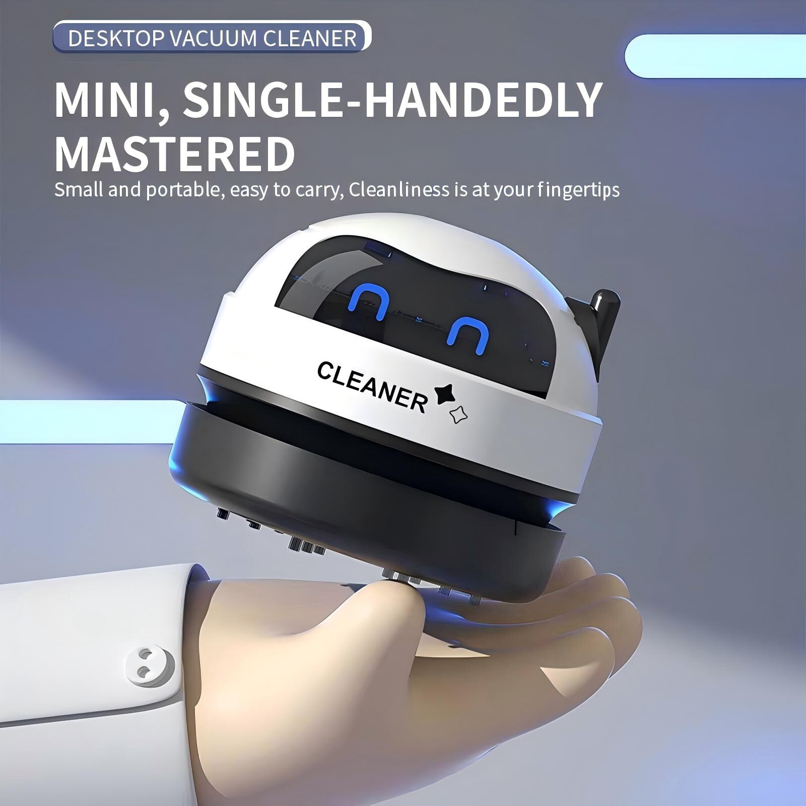 Mini aspirator fara fir, Detasabil si lavabil, Rotire 360°, Portabil, USB, Potrivit pentru tastatura, praf, resturi de hartie, 500mAh, Negru/Alb