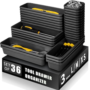 Set organizatoare scule 36 piese, MWAOWM, plastic, negru, dimensiuni 9x6x2 in, 9x3x2 in, 3x3x2 in