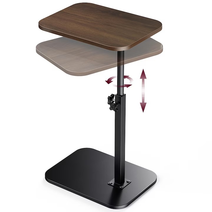 Masuta laterala OVERTANG, reglabila in forma de C, pe piedestal, noptiera cu blat rotativ la 360°, reglabila pe inaltime, masuta versatila pentru canapea sau pat, mica, pentru living sau dormitor