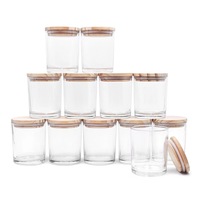 Borcane pentru lumanari OVERTANG, set 12 buc, capac din lemn, 7oz, 80x65mm, sticla transparenta