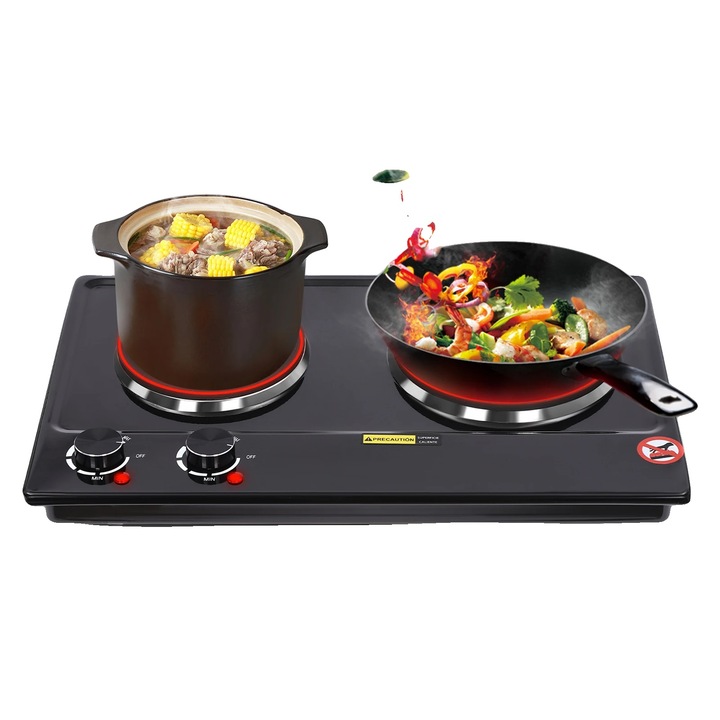 Електрически котлон, 2500W, 100-250°C, монтаж на маса, две зони за нагряване, технология за инфрачервено нагряване