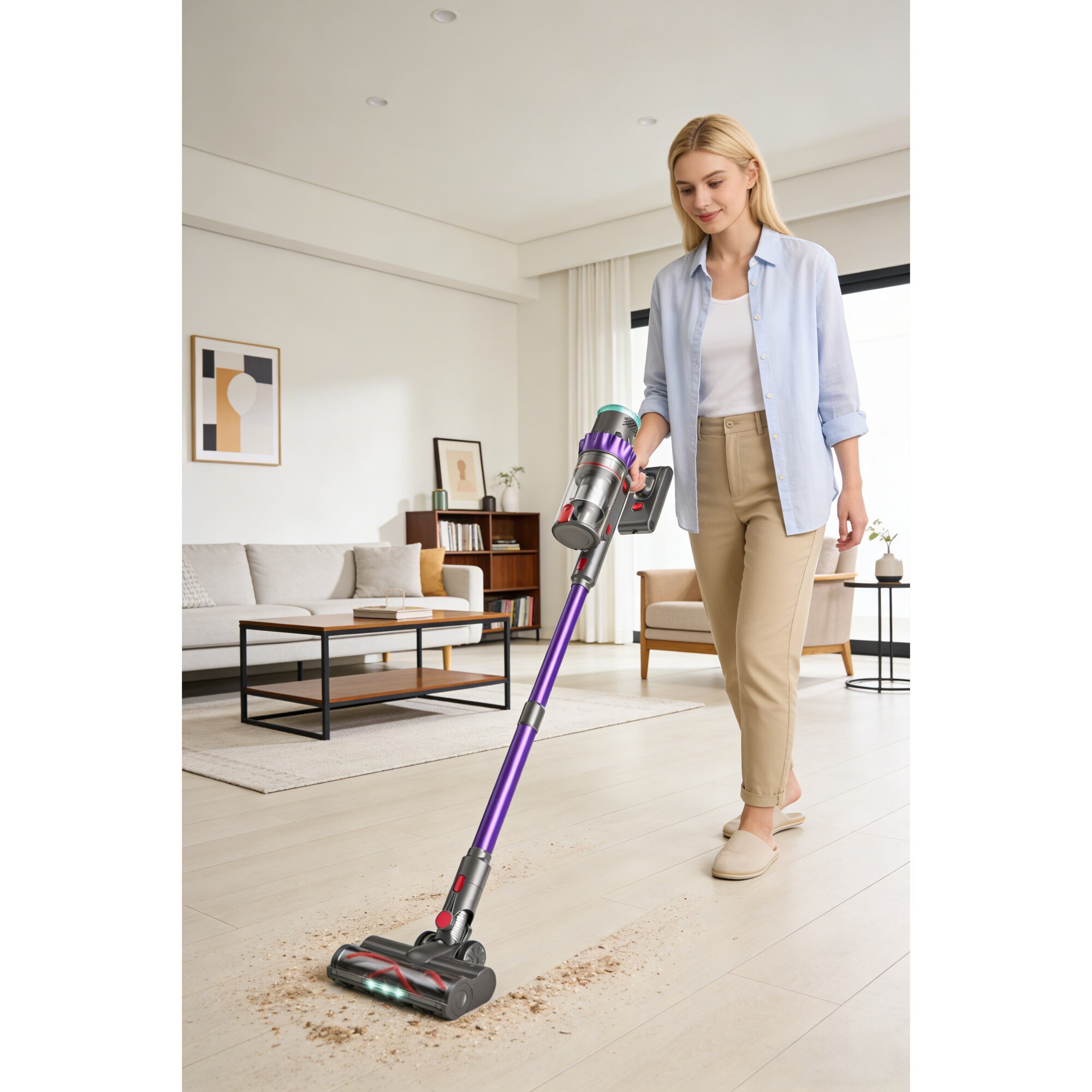 Aspirator Wireless - Pinico-S7 - cu 550W/48kPa - 60min Autonomie, Sensoare Inteligente, Ecran Touch, Perie V-Flex - Curateaza Toate Suprafeele Fara Efort