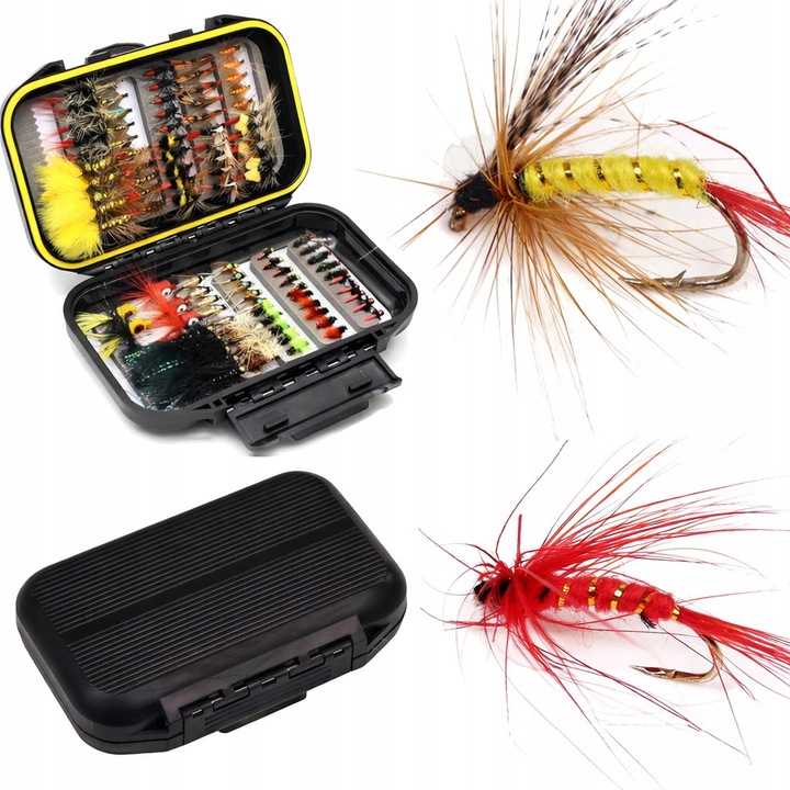 Horgászműlegyek készlete, 120 darab, gumi, vízálló doboz