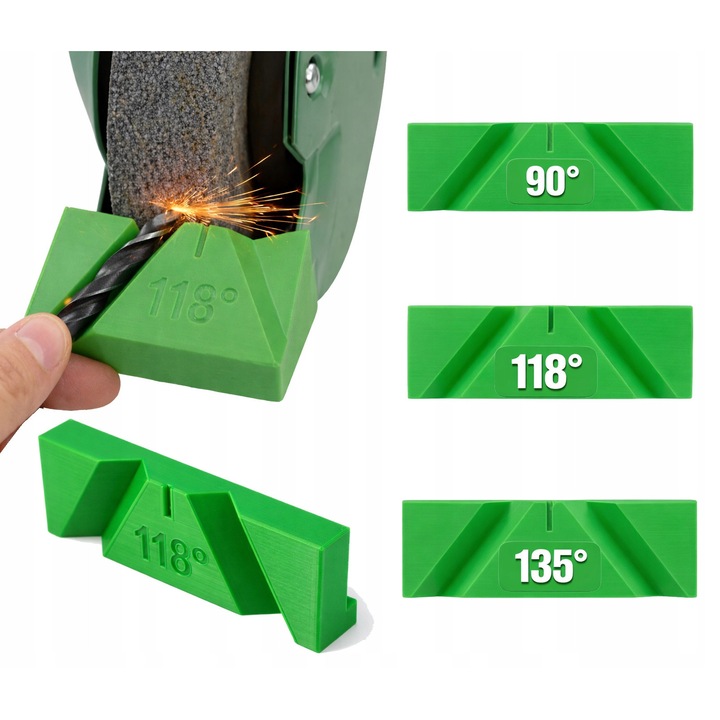 Fúróélező vezető készlet, 3 db, 90/118/135 fokos szögek, fémhez/fához/műanyaghoz, zöld