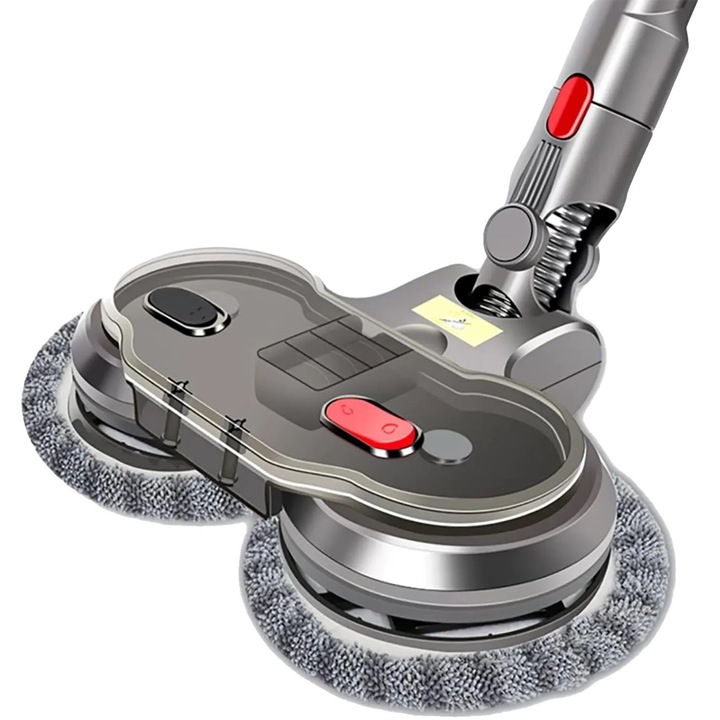 Accesoriu mop electric, cap rotativ dual, rezervor de apa detasabil, gri, set cu 6 pad-uri reutilizabile