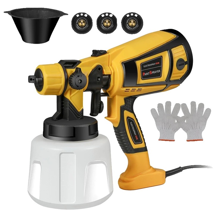 Pistol de vopsit electric, 1000W, capacitate 1400ml, compatibilitate multi-suprafete, usor de curatat