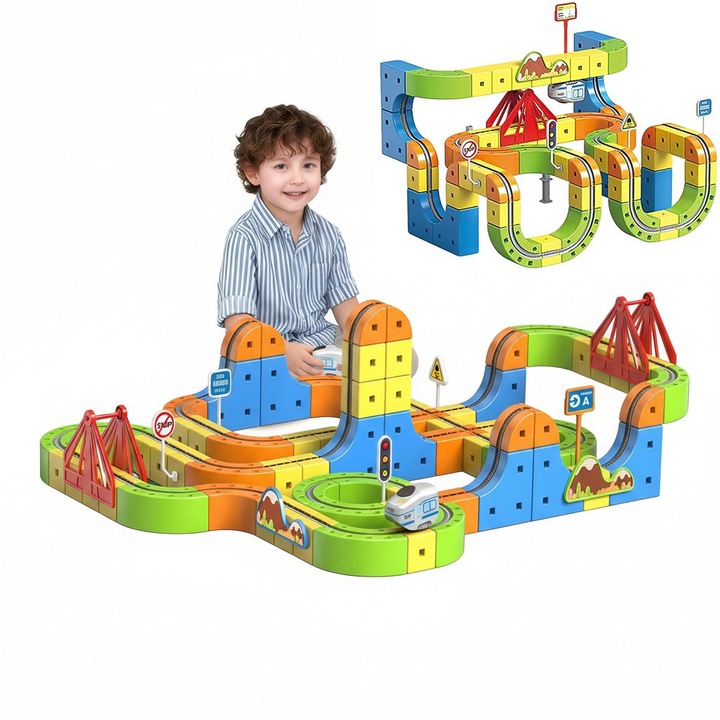 Комплект магнитни релси за влак от 160 части - 3D антигравитационни релси и играчка с кубчета, STEM кубчета, моторизирана магнитна монорелса и писта за кола, DIY играчка за сливане на релси за деца 3-10 години | Подарък играчки Kiddie Corner