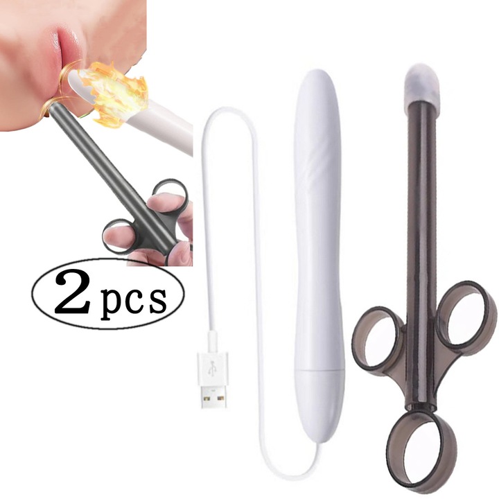 Комплект от 2 спринцовки и апликатор за лубрикант Mimimo, USB 10мл, безопасен и хигиеничен дизайн