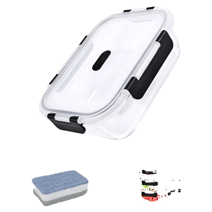 Cutii alimentare din sticla, 6x1040ml, design stivuibil, capac etans