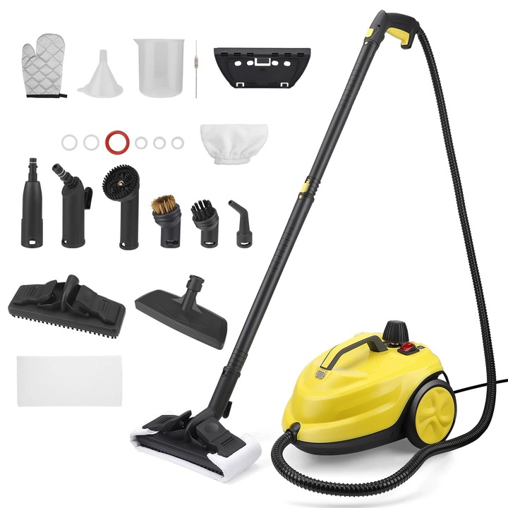Aparat de curatat cu abur, Curatator cu abur cu presiune inalta 2000W, Incalzire rapida pana la 320°C, Rezervor apa 2L, Portabil pentru bucatarie baie podea canapea, 220V EU