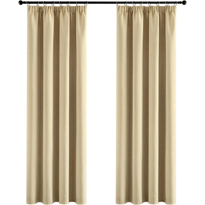 MIULEE 2 db függöny szett, 140 x 175 cm, sötétítő, ráncolószalaggal, bézs színű