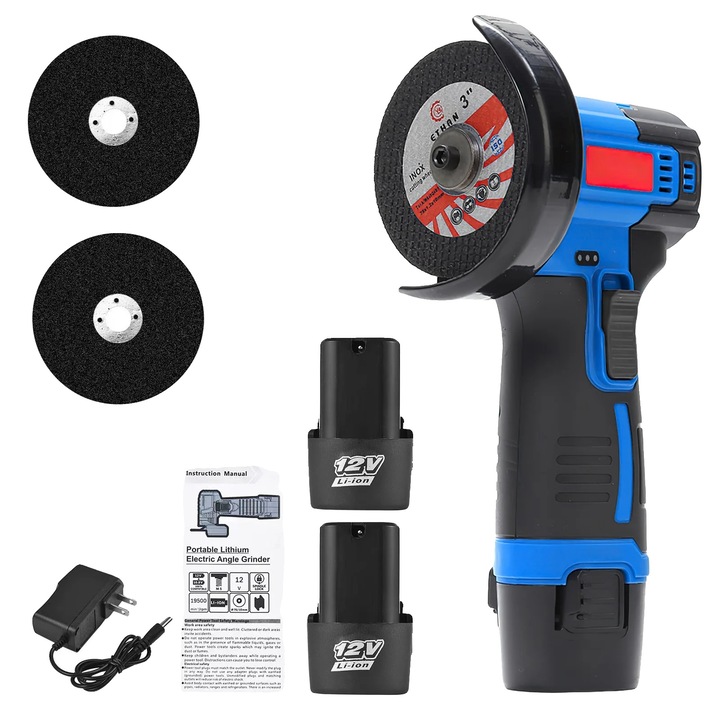 Polizor unghiular, 550W, 2 acumulatori, albastru, dimensiune compacta