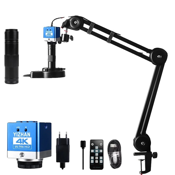 Digitális mikroszkóp, 60MP, 4K 60MP Plus készlet, HDMI és USB csatlakozások, 150x nagyítás, fém ház