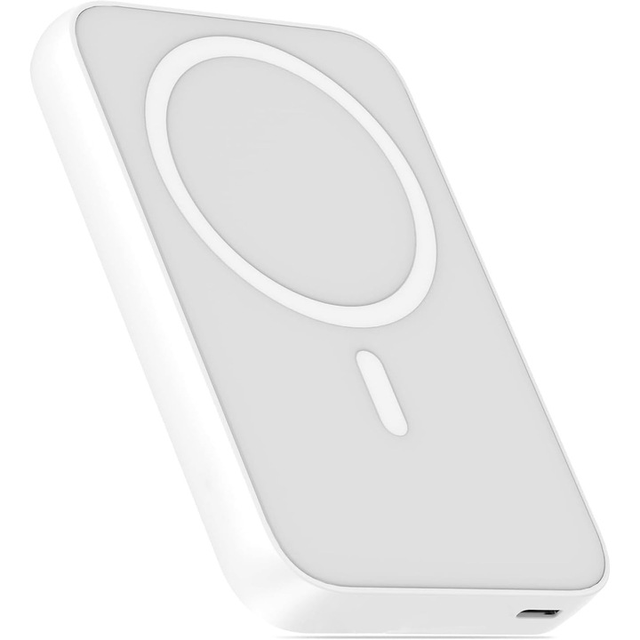 Baterie externa magnetica, 10000mAh, incarcare rapida 20W, alb, 10x8x2.5cm