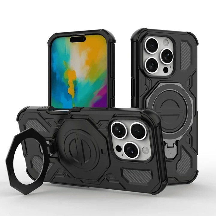 Husa pentru Xiaomi Redmi Note 15 Pro+ 5G / Poco M8 Pro 5G, Antisoc, SKYDDAR INOVATION, Carbon Shield PRO, Magsafe, set cu sticker, Negru