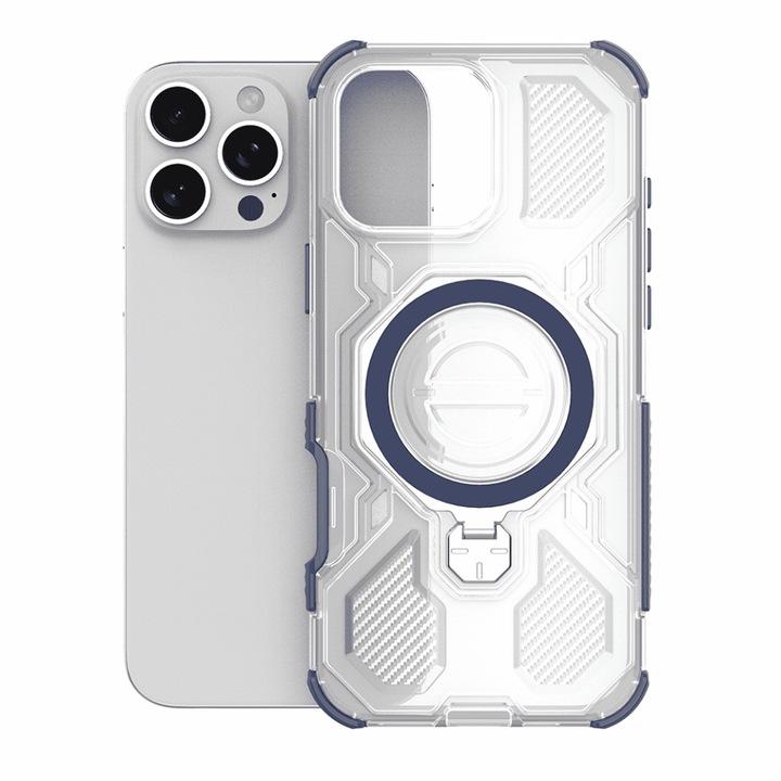 Husa Antisoc pentru Samsung Galaxy A57 5G, SKYDDAR INNOVATION, set cu sticker, Albastru, Carbon Shield PRO