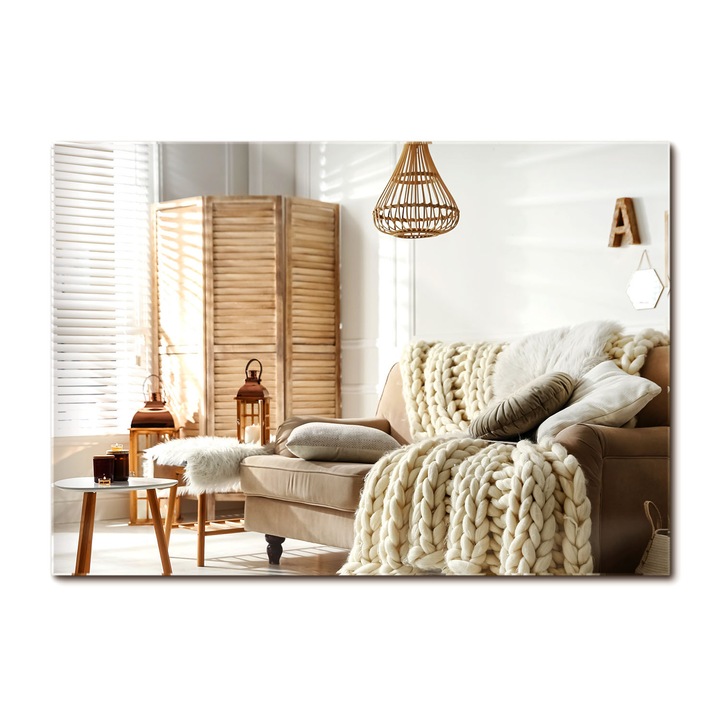 Próba Fülke Tükör, Decormat, 100 x 70 cm, Modern Lakberendezési Kiegészítő, Prémium Üveg Fali Dekor, 010300550120000000000