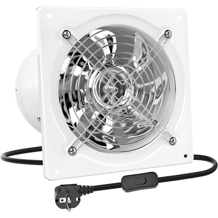 Ventilator de evacuare 6 inch, Duueyct, ventilator de baie de 170 mm, silentios 525 CFM cu clapeta de retur, potrivit pentru bucatarii, bai, garaje, subsoluri, echipat cu priza UE, alb, 6 inchi