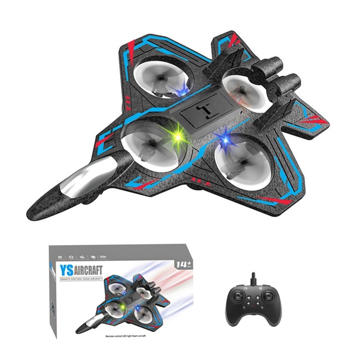 Távirányítós harci repülőgép drón, AjieQaQ, EPP hab távirányítós repülőgép, RC harci gép LED lámpákkal, 360°-os fordulatok, Légi akrobatika, Extrém légi stimuláció, Nagy sebesség, 2.4GHz vezérlés, 3 akkumulátor, Akrobatikus harci repülőgép