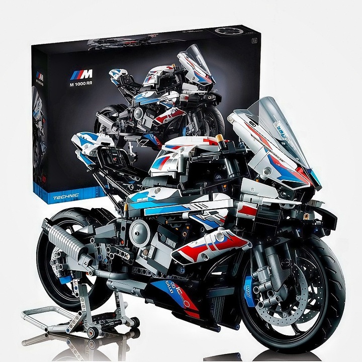 Set de constructie tehnica, AjieQaQ® Technic, Model motocicleta BMW M 1000 RR, 1920 piese pentru adulti, Replica 1:1 perfecta, Detalii realiste, Stand de prezentare inclus, Replica de colectie pentru pasionati, Scara 1:5