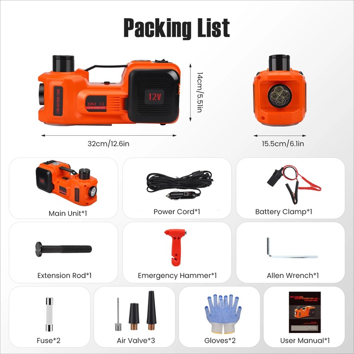 Elevator electric pentru masini, capacitate 5 tone, compresor de aer integrat, portocalie, 15-54cm